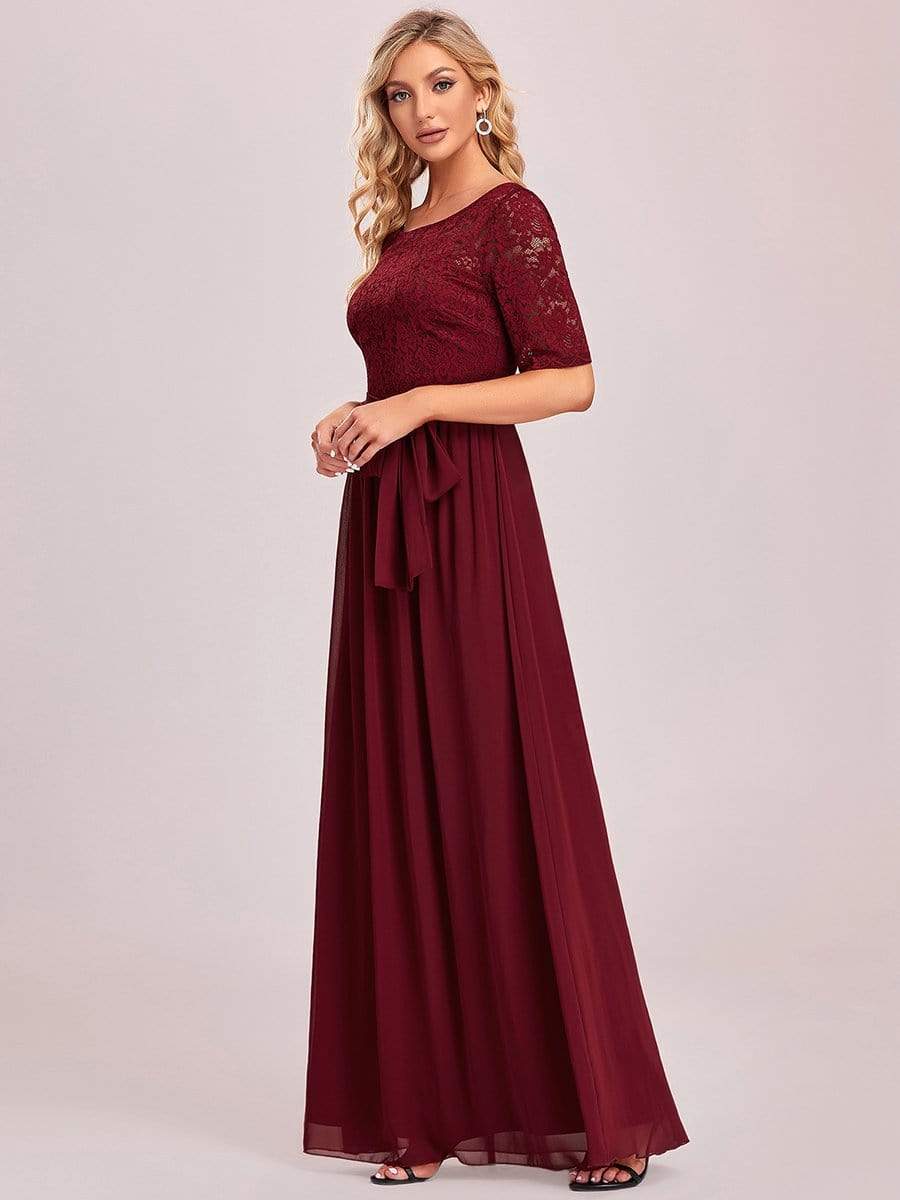 Elegant Lace Bodice Chiffon Maxi Evening Dress with Belt Mother of the bride Dresses Gowns