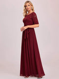 Elegant Lace Bodice Chiffon Maxi Evening Dress with Belt Mother of the bride Dresses Gowns