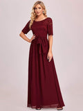 Elegant Lace Bodice Chiffon Maxi Evening Dress with Belt Mother of the bride Dresses Gowns