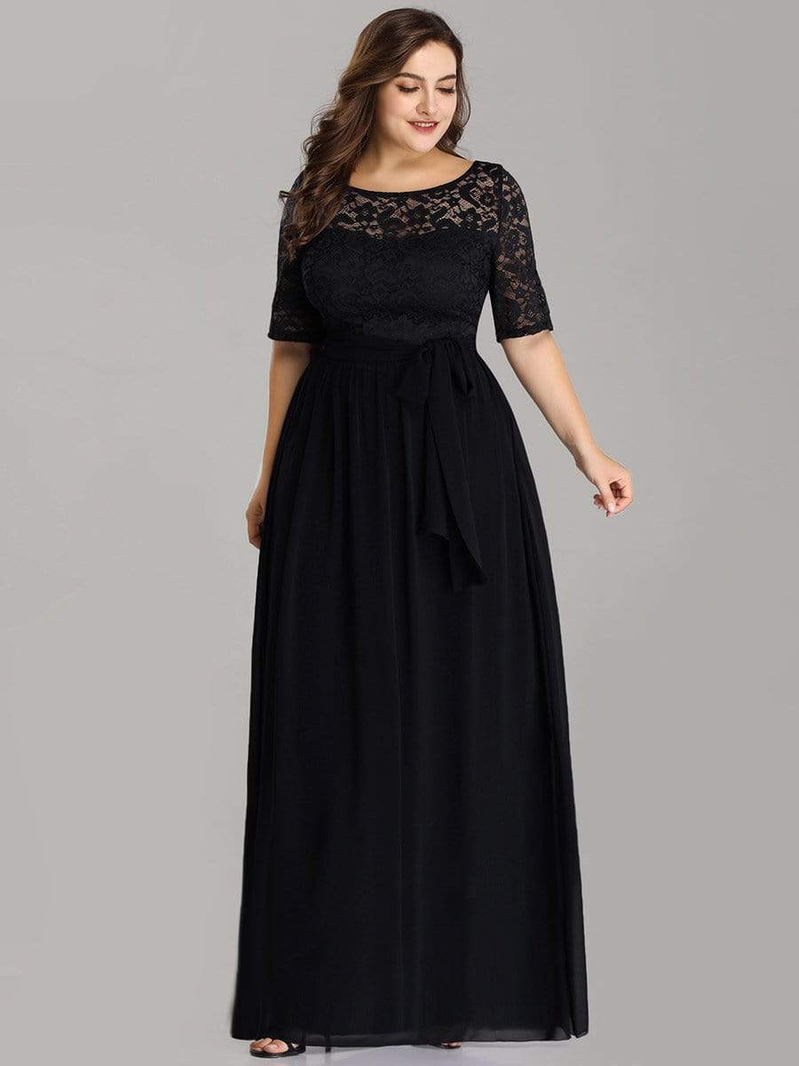 Floral Lace Plus Size Long Formal Dresses With Waistband Mother of the Bride Dresses