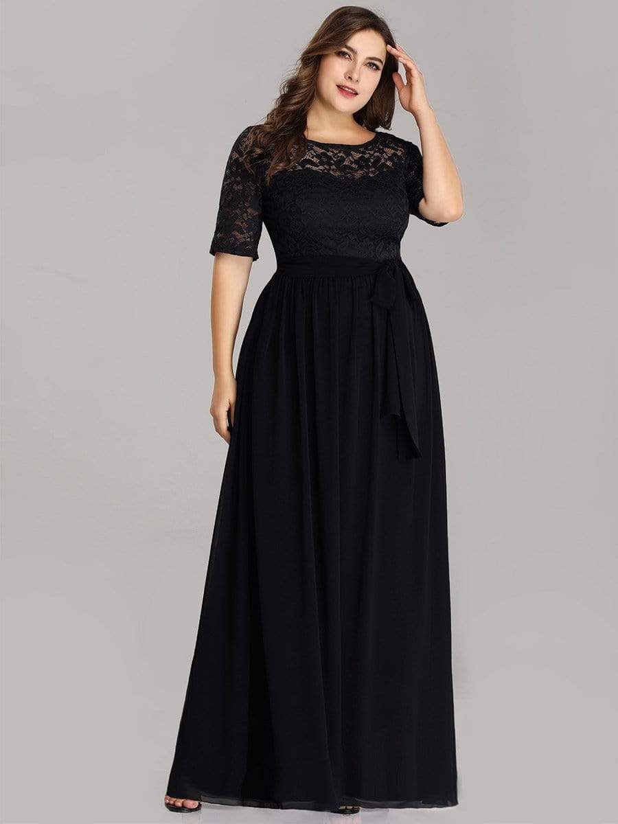 Floral Lace Plus Size Long Formal Dresses With Waistband Mother of the Bride Dresses
