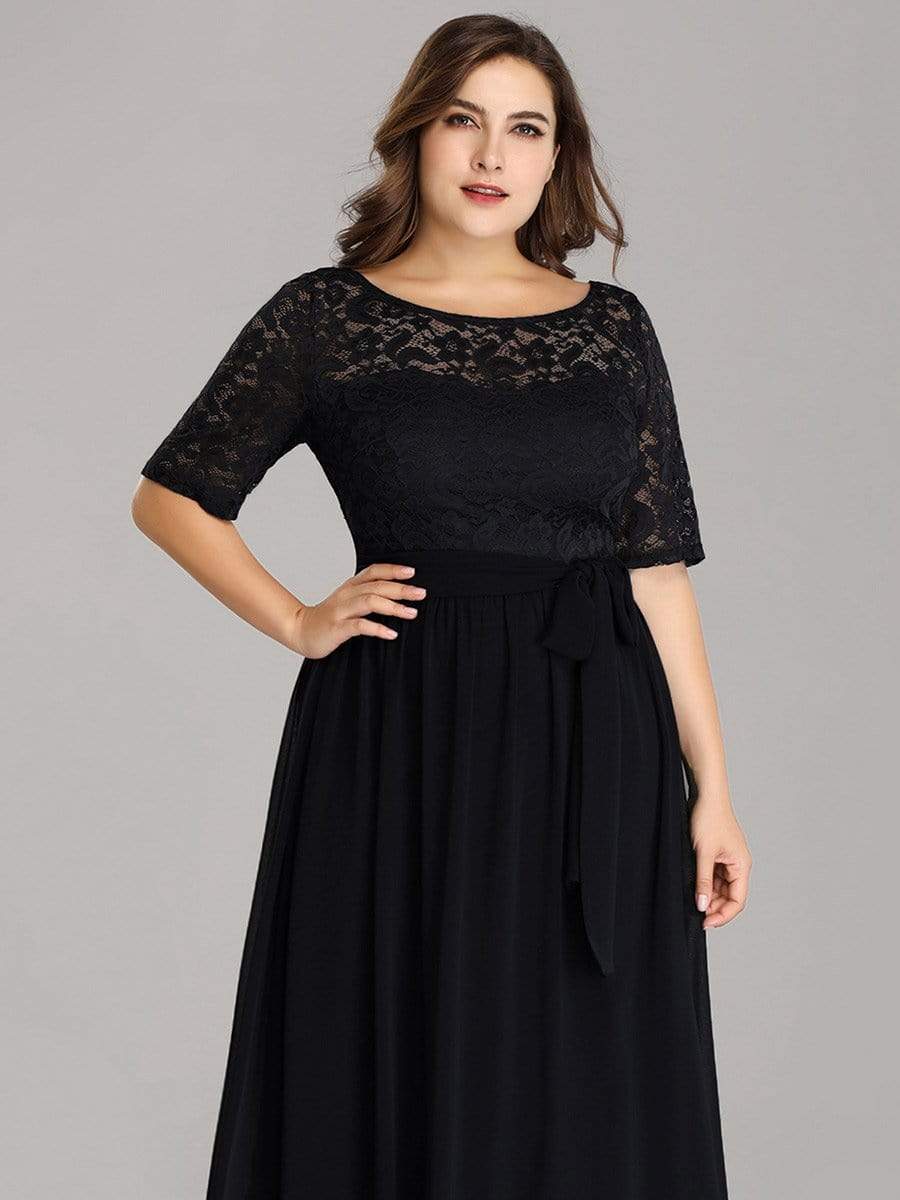Floral Lace Plus Size Long Formal Dresses With Waistband Mother of the Bride Dresses