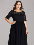 Floral Lace Plus Size Long Formal Dresses With Waistband Mother of the Bride Dresses