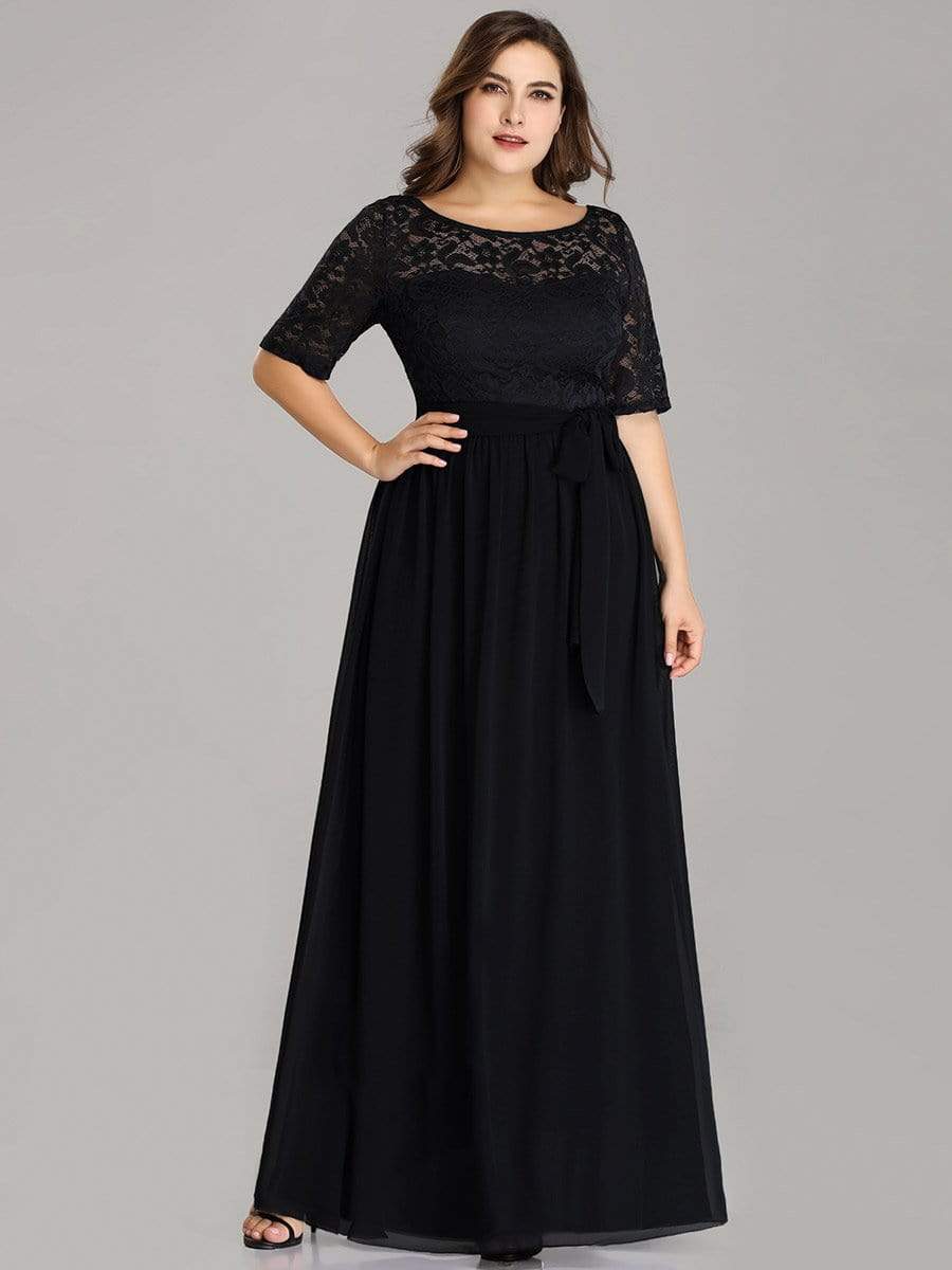 Floral Lace Plus Size Long Formal Dresses With Waistband Mother of the Bride Dresses