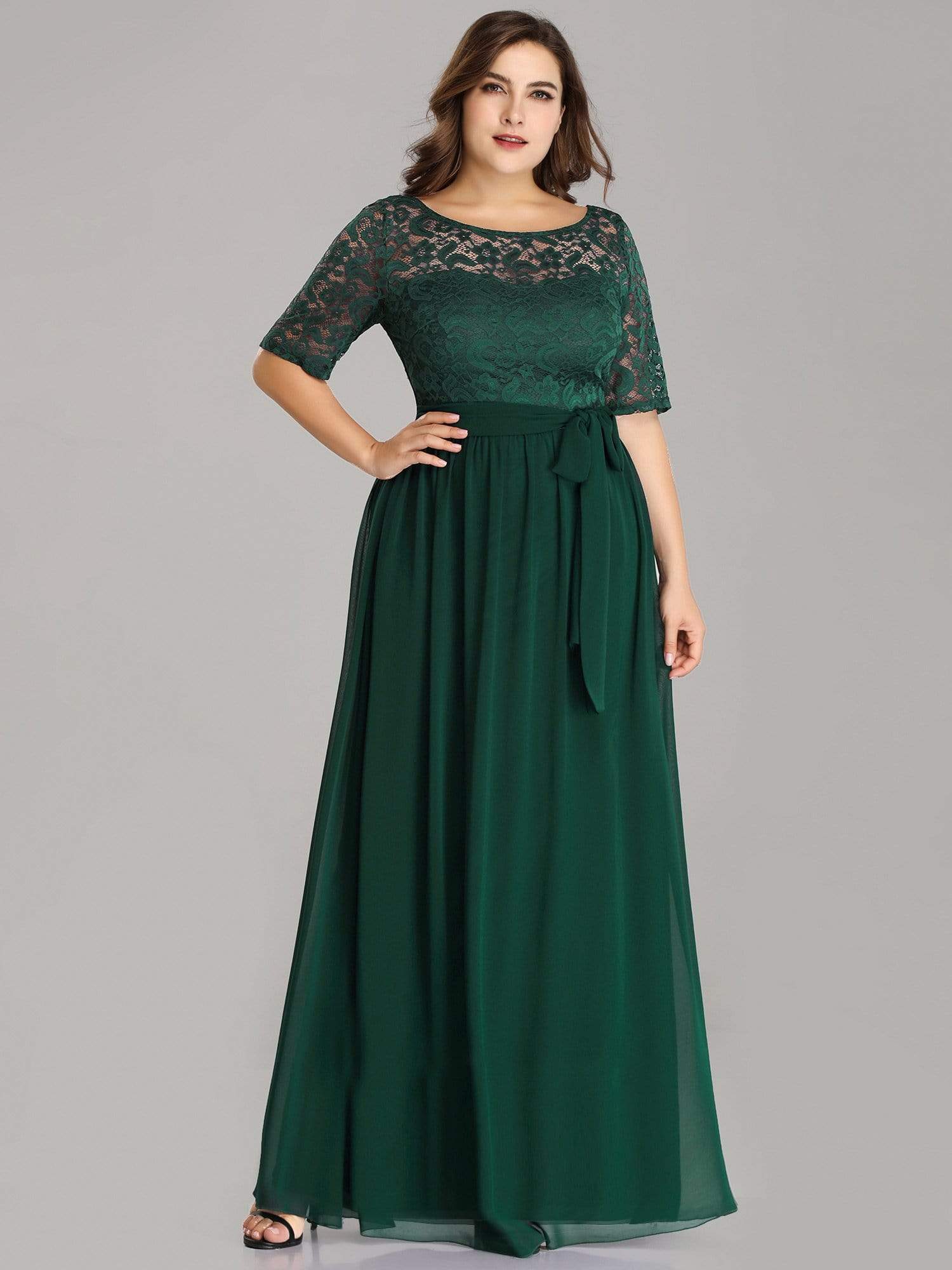 Elegant Lace Bodice Chiffon Maxi Evening Dress with Belt Mother of the bride Dresses Gowns