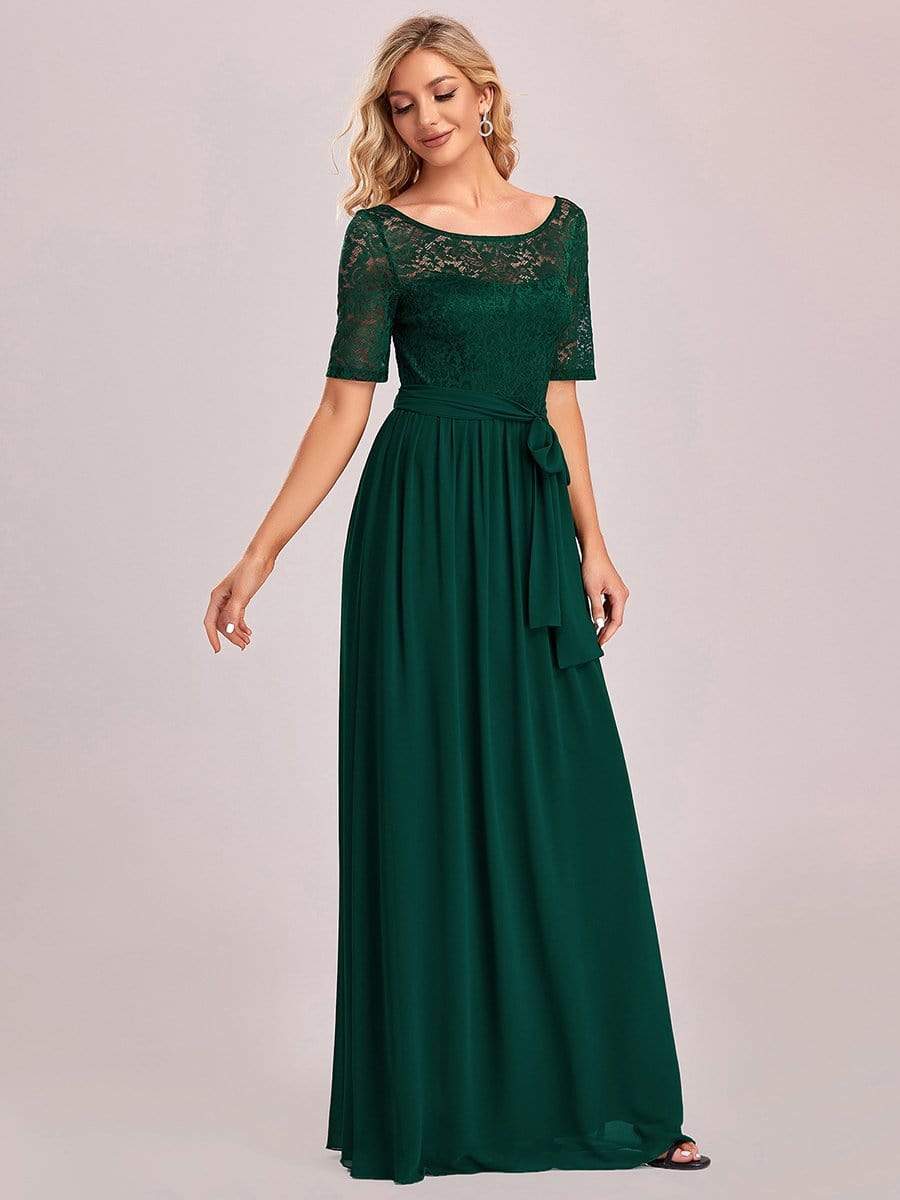 Elegant Lace Bodice Chiffon Maxi Evening Dress with Belt Mother of the bride Dresses Gowns