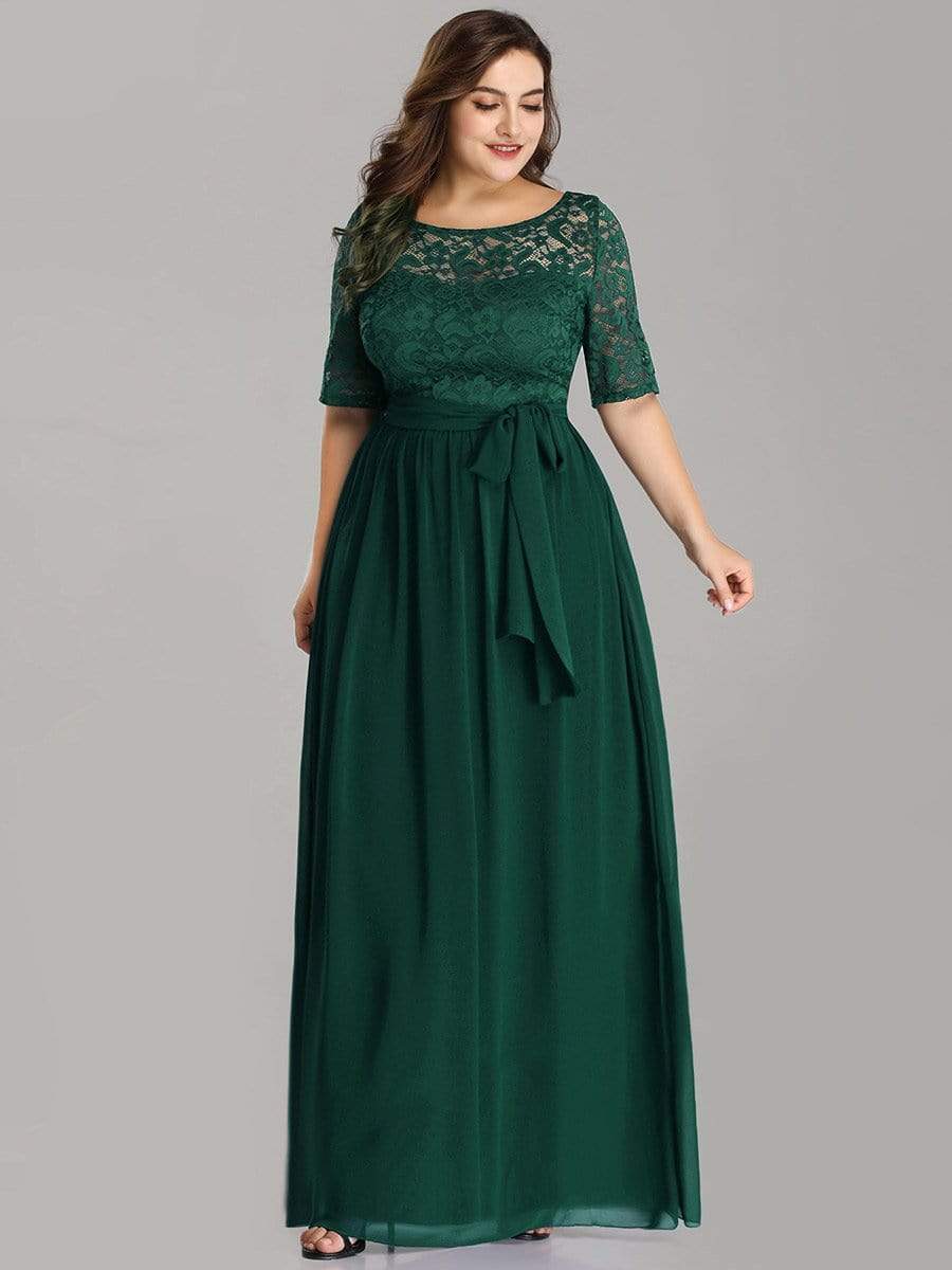 Floral Lace Plus Size Long Formal Dresses With Waistband Mother of the Bride Dresses