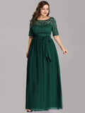 Floral Lace Plus Size Long Formal Dresses With Waistband Mother of the Bride Dresses