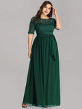 Floral Lace Plus Size Long Formal Dresses With Waistband Mother of the Bride Dresses