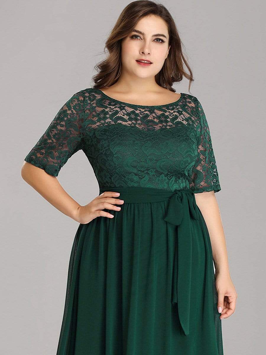 Floral Lace Plus Size Long Formal Dresses With Waistband Mother of the Bride Dresses