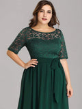 Floral Lace Plus Size Long Formal Dresses With Waistband Mother of the Bride Dresses