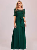 Elegant Lace Bodice Chiffon Maxi Evening Dress with Belt Mother of the bride Dresses Gowns