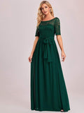Elegant Lace Bodice Chiffon Maxi Evening Dress with Belt Mother of the bride Dresses Gowns