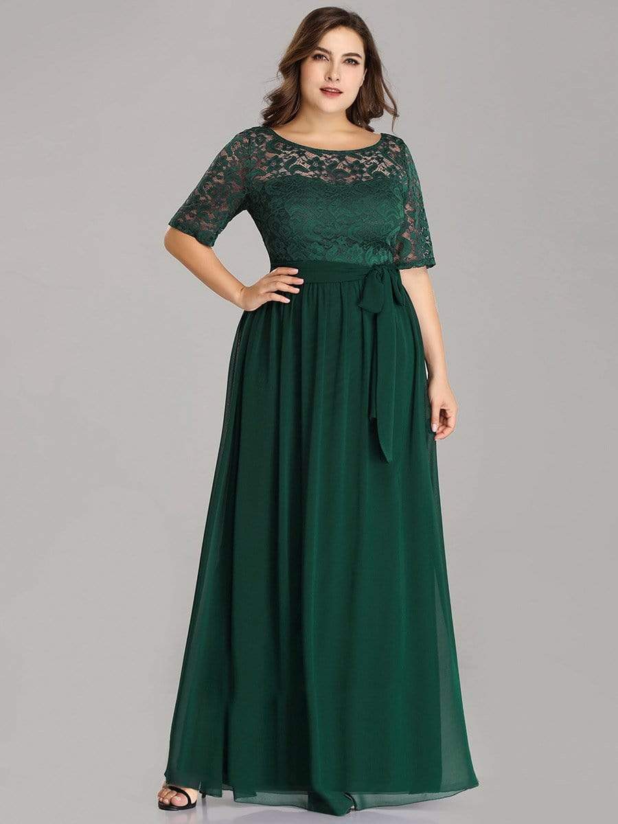 Floral Lace Plus Size Long Formal Dresses With Waistband Mother of the Bride Dresses