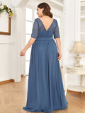 Elegant Lace Bodice Chiffon Evening Dress with Belt Formal Mother of the Bride Dresses Gowns