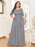 Floral Lace Plus Size Long Formal Dresses With Waistband Mother of the Bride Dresses