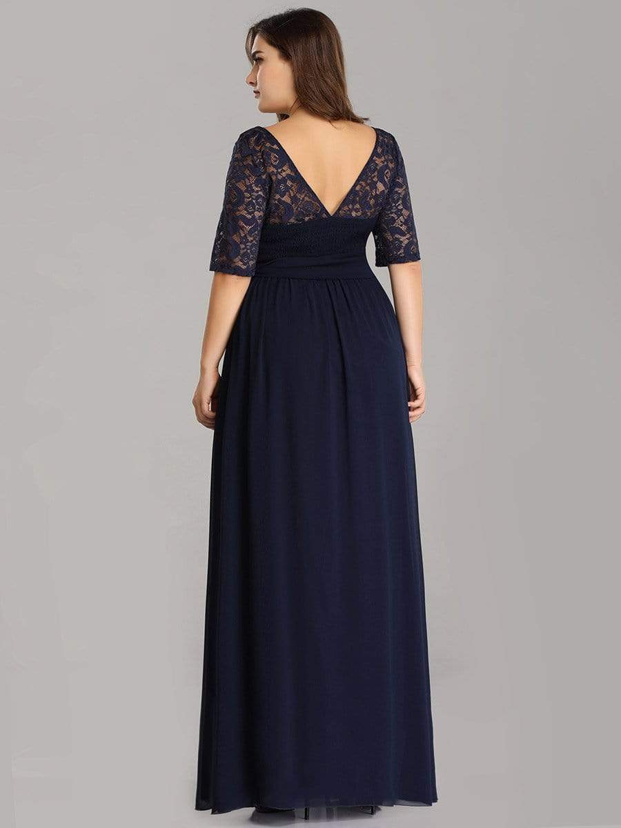 Floral Lace Plus Size Long Formal Dresses With Waistband Mother of the Bride Dresses