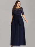 Floral Lace Plus Size Long Formal Dresses With Waistband Mother of the Bride Dresses