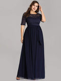 Floral Lace Plus Size Long Formal Dresses With Waistband Mother of the Bride Dresses