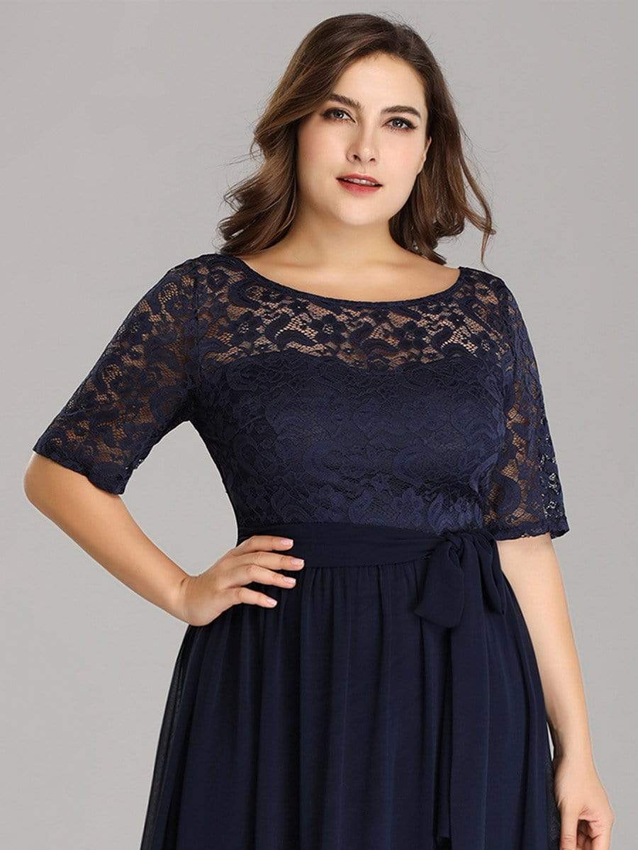 Floral Lace Plus Size Long Formal Dresses With Waistband Mother of the Bride Dresses