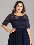 Floral Lace Plus Size Long Formal Dresses With Waistband Mother of the Bride Dresses