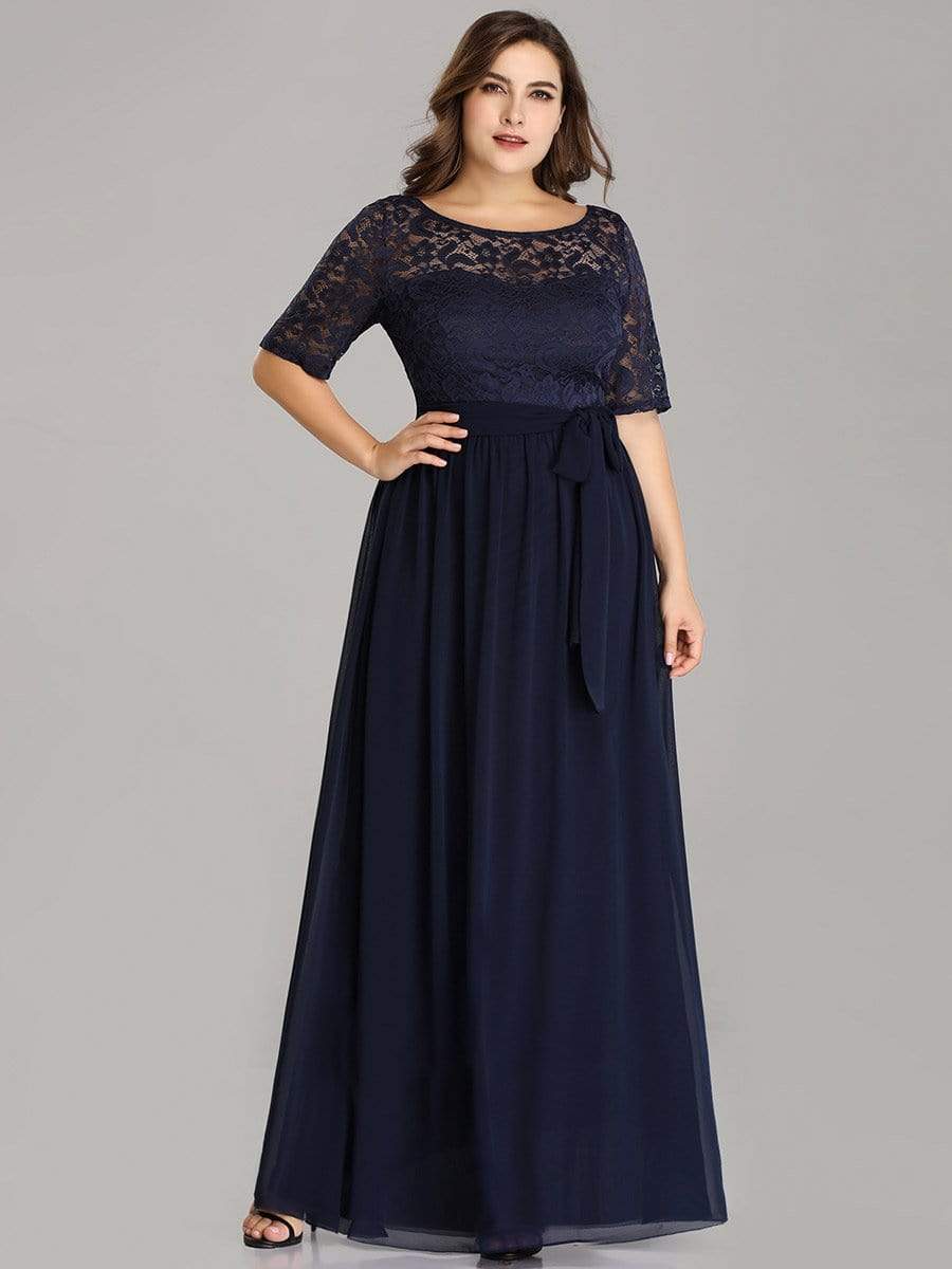 Floral Lace Plus Size Long Formal Dresses With Waistband Mother of the Bride Dresses
