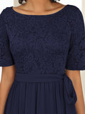Elegant Lace Bodice Chiffon Maxi Evening Dress with Belt Mother of the bride Dresses Gowns