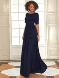 Elegant Lace Bodice Chiffon Maxi Evening Dress with Belt Mother of the bride Dresses Gowns
