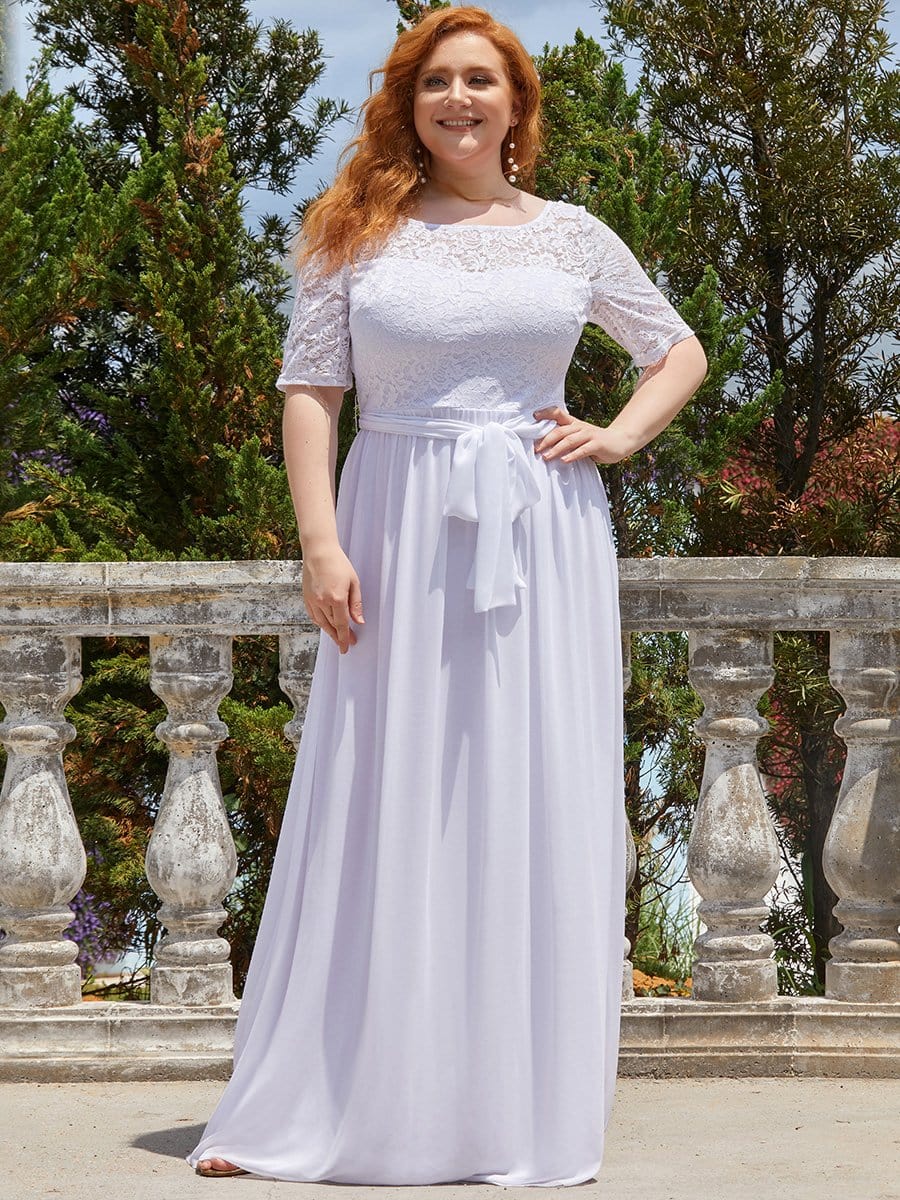 Floral Lace Plus Size Long Formal Dresses With Waistband Mother of the Bride Dresses