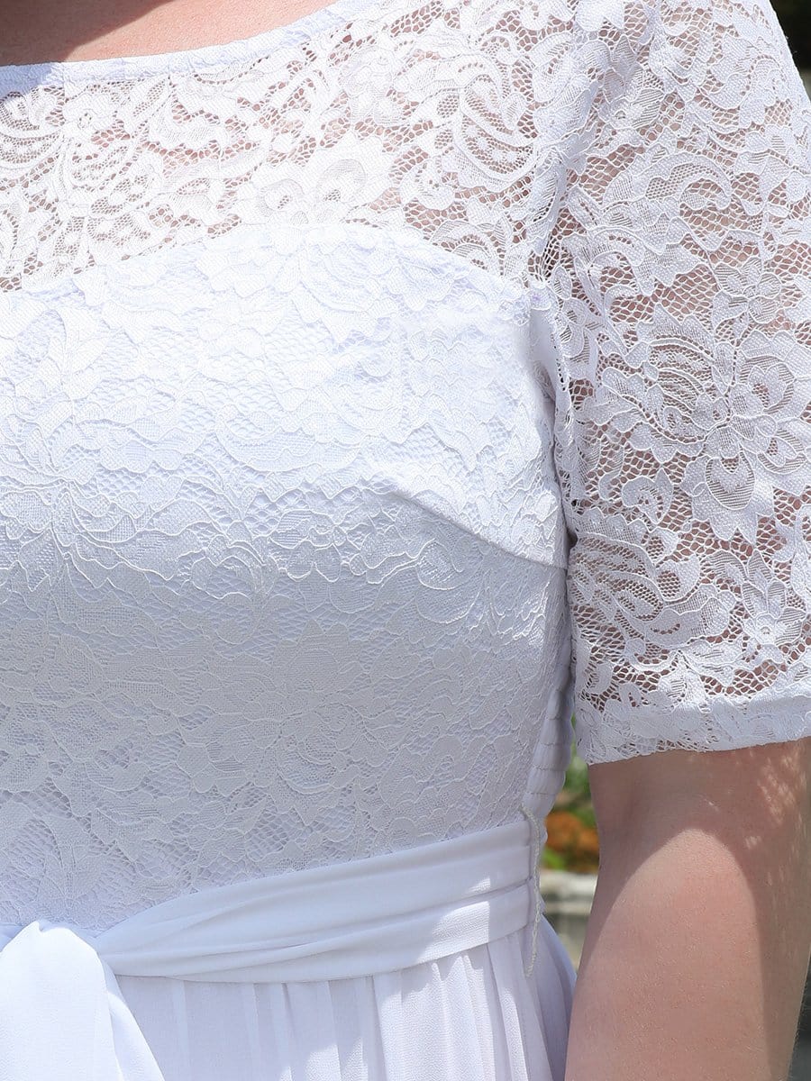 Floral Lace Plus Size Long Formal Dresses With Waistband Mother of the Bride Dresses