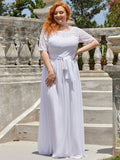 Floral Lace Plus Size Long Formal Dresses With Waistband Mother of the Bride Dresses