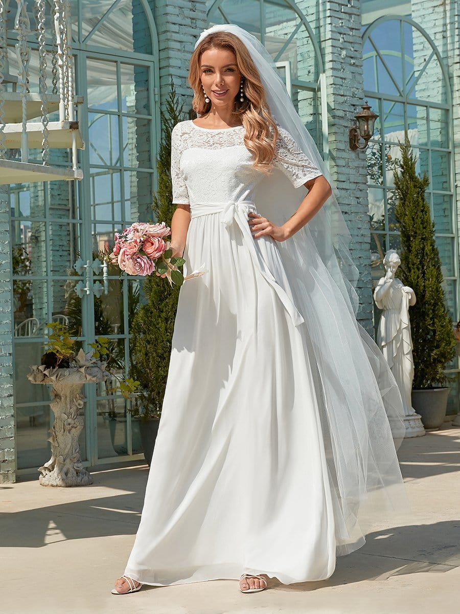 Elegant Lace Bodice Chiffon Maxi Evening Dress with Belt Mother of the bride Dresses Gowns