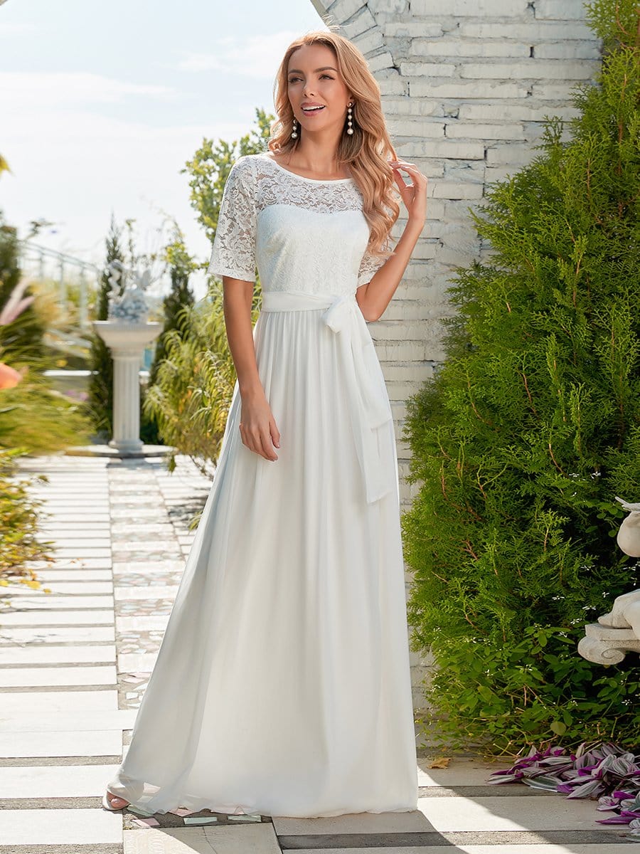 Elegant Lace Bodice Chiffon Maxi Evening Dress with Belt Mother of the bride Dresses Gowns