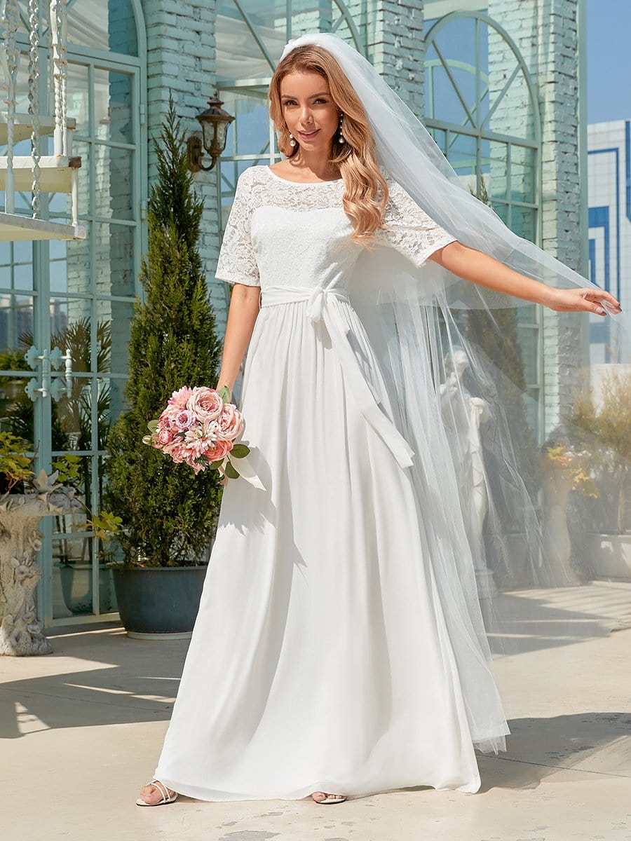 Elegant Lace Bodice Chiffon Maxi Evening Dress with Belt Mother of the bride Dresses Gowns