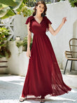 Elegantes plissiertes Mieder mit Rüschenärmeln aus Chiffon, Abendkleid, Abschlussball, formelle Kleider