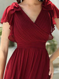 Elegantes plissiertes Mieder mit Rüschenärmeln aus Chiffon, Abendkleid, Abschlussball, formelle Kleider