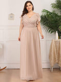 Elegantes plissiertes Mieder mit Rüschenärmeln aus Chiffon, Abendkleid, Abschlussball, formelle Kleider