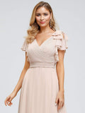Elegantes plissiertes Mieder mit Rüschenärmeln aus Chiffon, Abendkleid, Abschlussball, formelle Kleider