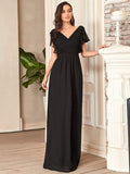Elegantes plissiertes Mieder mit Rüschenärmeln aus Chiffon, Abendkleid, Abschlussball, formelle Kleider