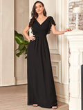 Elegantes plissiertes Mieder mit Rüschenärmeln aus Chiffon, Abendkleid, Abschlussball, formelle Kleider