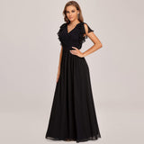 Elegantes plissiertes Mieder mit Rüschenärmeln aus Chiffon, Abendkleid, Abschlussball, formelle Kleider