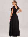 Elegantes plissiertes Mieder mit Rüschenärmeln aus Chiffon, Abendkleid, Abschlussball, formelle Kleider