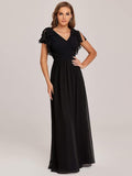 Elegantes plissiertes Mieder mit Rüschenärmeln aus Chiffon, Abendkleid, Abschlussball, formelle Kleider