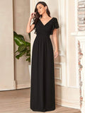 Elegantes plissiertes Mieder mit Rüschenärmeln aus Chiffon, Abendkleid, Abschlussball, formelle Kleider