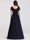 Elegantes plissiertes Mieder mit Rüschenärmeln aus Chiffon, Abendkleid, Abschlussball, formelle Kleider