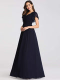 Elegantes plissiertes Mieder mit Rüschenärmeln aus Chiffon, Abendkleid, Abschlussball, formelle Kleider