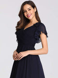 Elegantes plissiertes Mieder mit Rüschenärmeln aus Chiffon, Abendkleid, Abschlussball, formelle Kleider