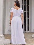 Elegantes plissiertes Mieder mit Rüschenärmeln aus Chiffon, Abendkleid, Abschlussball, formelle Kleider