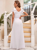 Elegantes plissiertes Mieder mit Rüschenärmeln aus Chiffon, Abendkleid, Abschlussball, formelle Kleider
