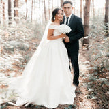 Ball Gown Satin Sweep Train White Wedding Dress with Sleeveless